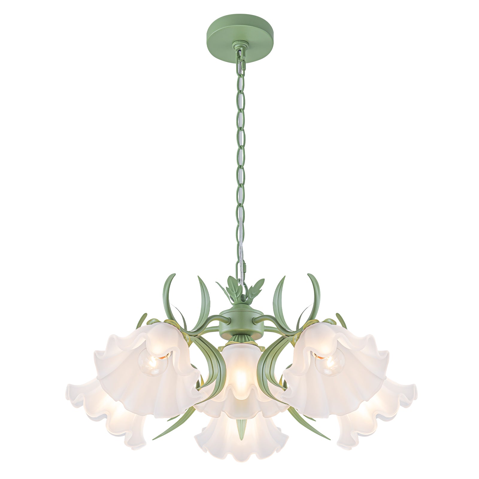 Sage Green Clear Glass Ceramic 6-Light Wagon Wheel Chandelier | SKU 81010000083328 | A81010000083328 (12).jpg