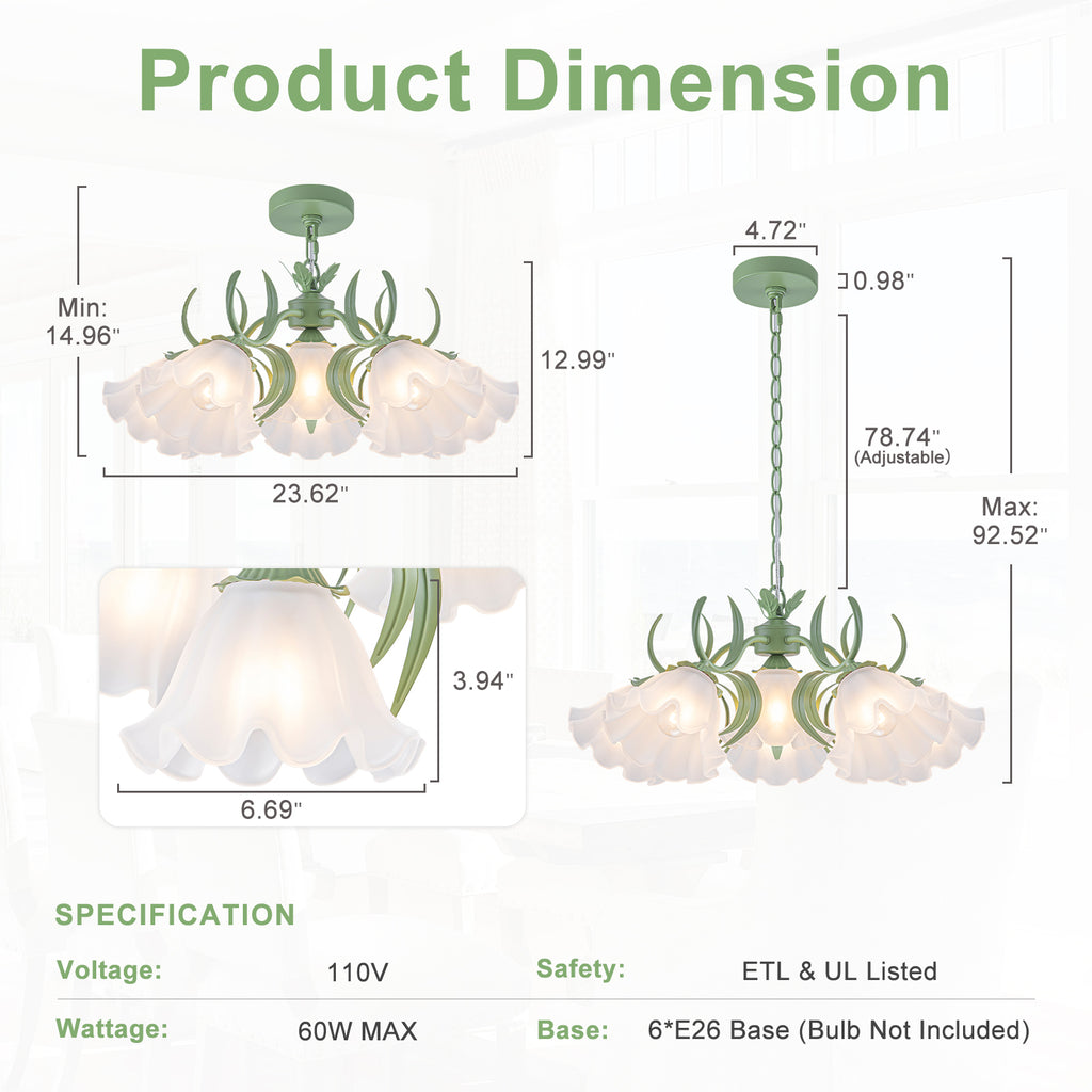 Sage Green Clear Glass Ceramic 6-Light Wagon Wheel Chandelier | SKU 81010000083328 | A81010000083328 (6).jpg