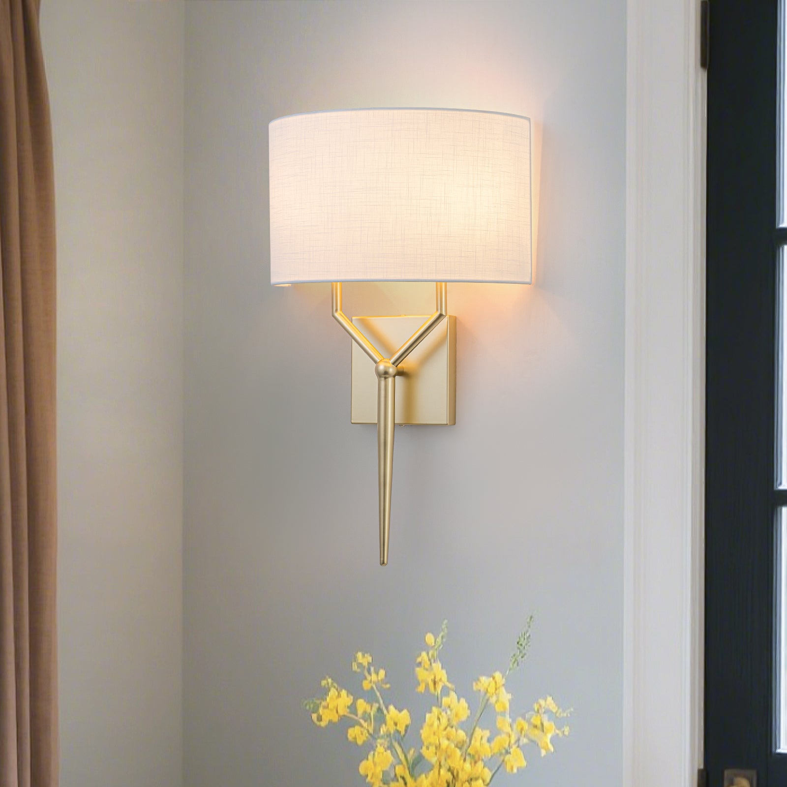 Gold White Fabric Shade Wall Sconce | SKU 81010000087678 | A81010000087678 (1).jpg