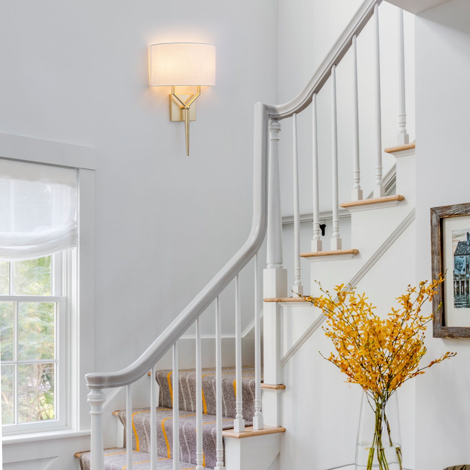 Gold White Fabric Shade Wall Sconce | SKU 81010000087678 | A81010000087678 (2).jpg