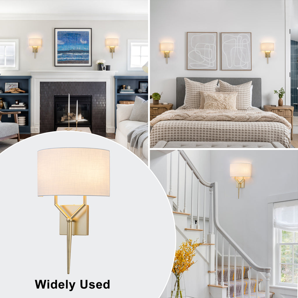 Gold White Fabric Shade Wall Sconce | SKU 81010000087678 | A81010000087678 (6).jpg