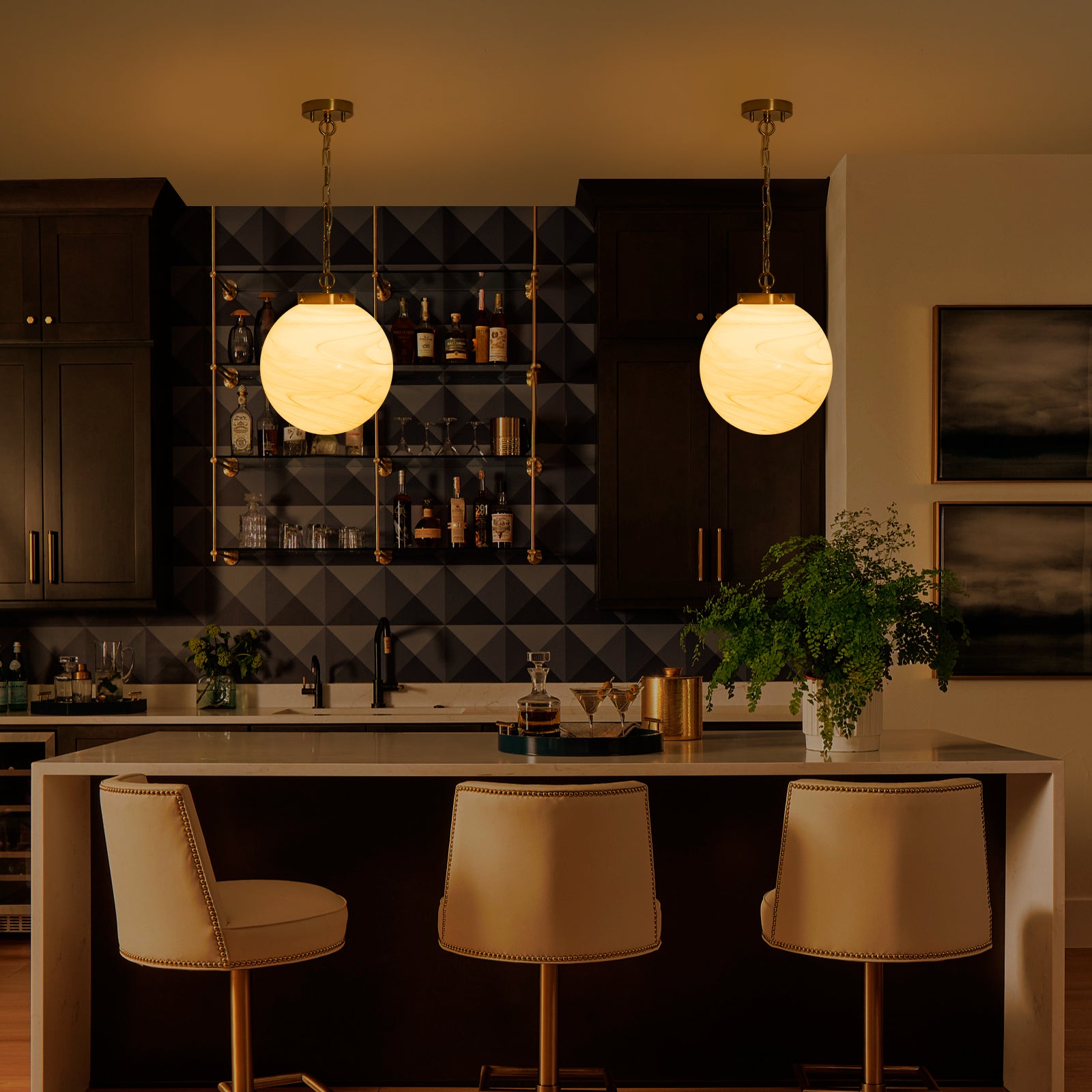 Natural Brass Matte White Clear Glass Ceramic Globe Pendant Light | SKU 81010000088638 | A81010000088638 (8).jpg