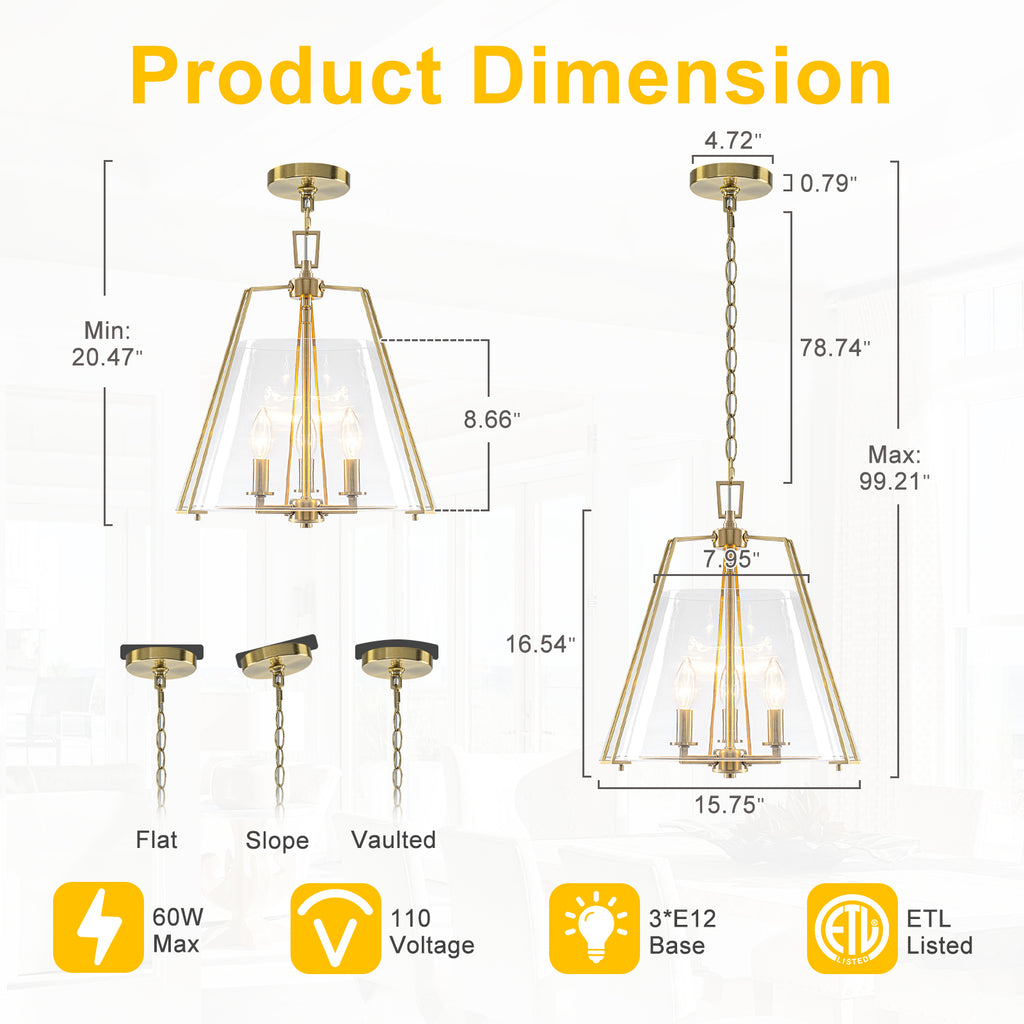Natural Brass Clear Glass Ceramic 3-Light Dome Pendant Light | SKU 81010000088878 | A81010000088878 (2).jpg