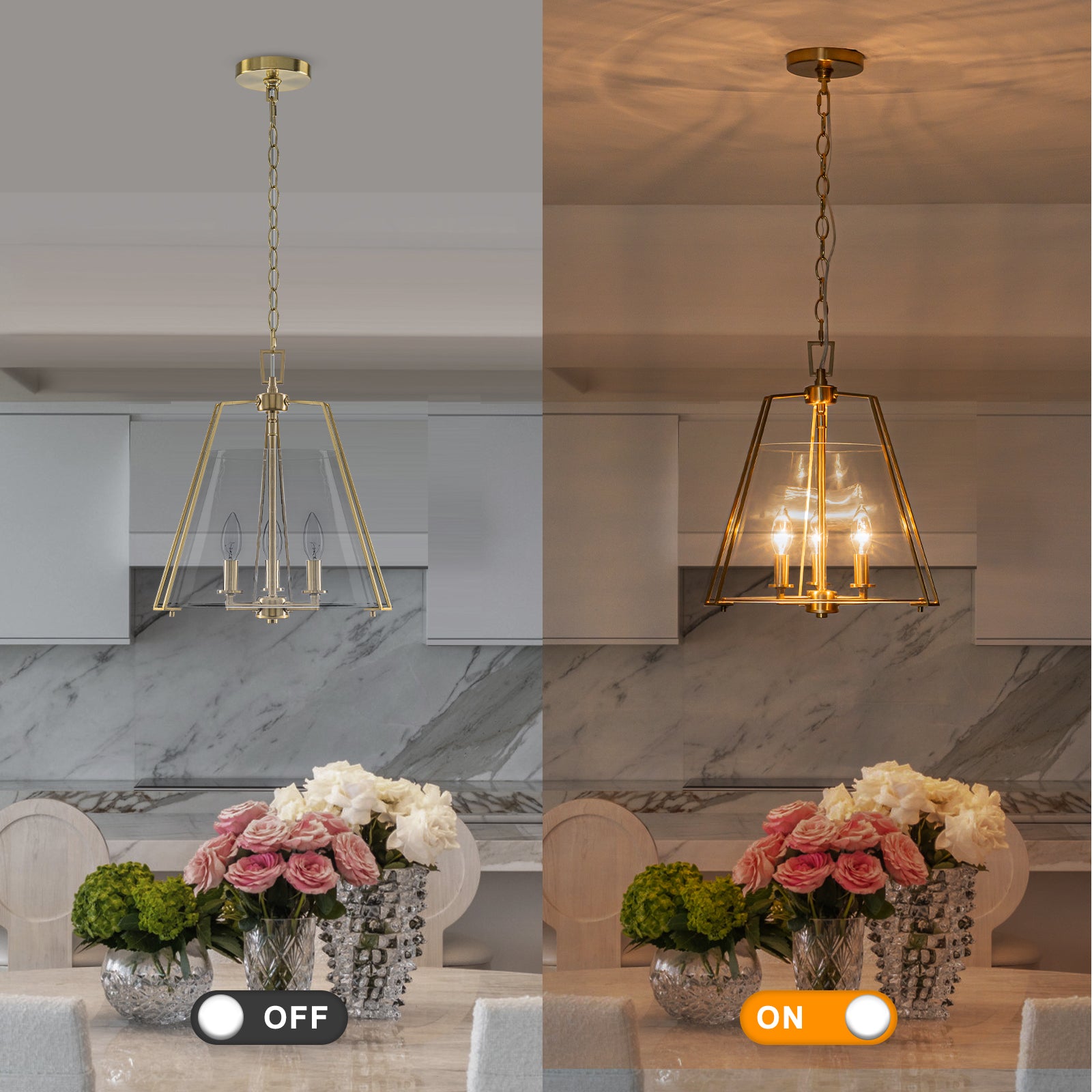 Natural Brass Clear Glass Ceramic 3-Light Dome Pendant Light | SKU 81010000088878 | A81010000088878 (3).jpg
