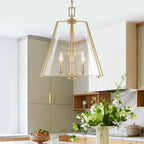 Natural Brass Clear Glass Ceramic 3-Light Dome Pendant Light | SKU 81010000088878 | A81010000088878 (6).jpg