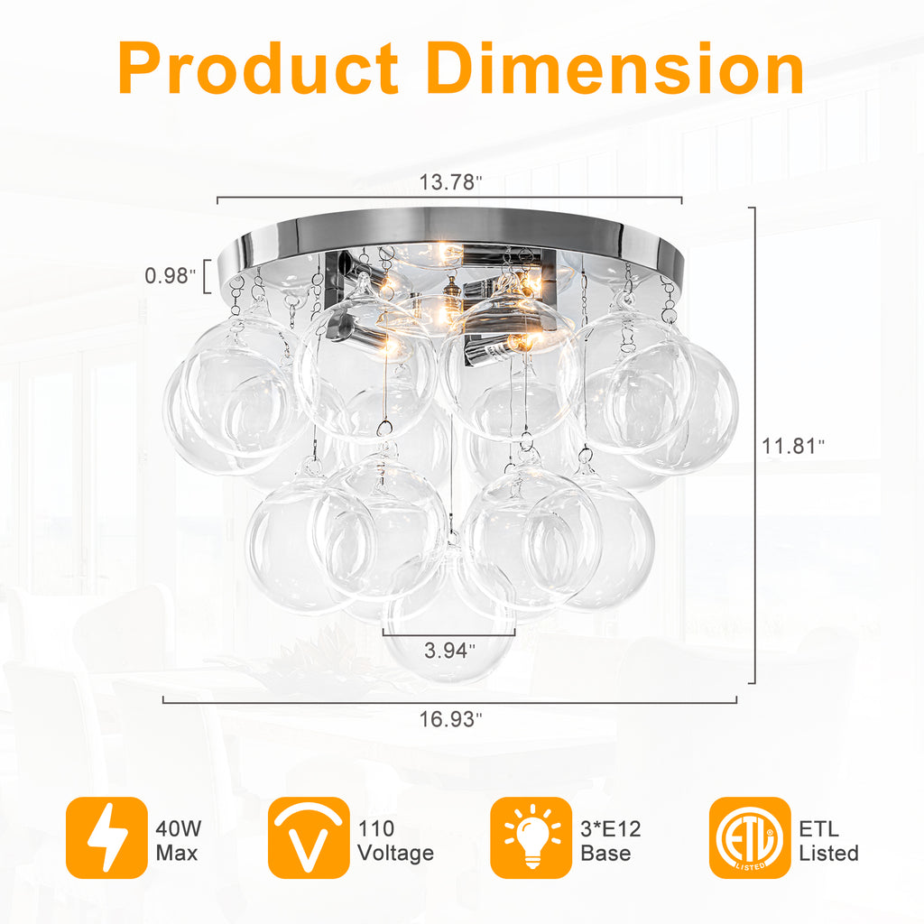 White Clear Glass Wood 3-Light Flush Mount Ceiling Light | SKU 81010000090058 | A81010000090058 (7).jpg