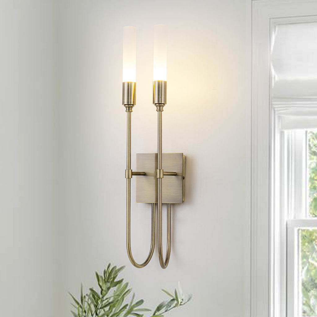Antique Brass White Frosted Glass Acrylic 2-Light Wall Sconce | SKU 81010000090428 | A81010000090428 (1).jpg
