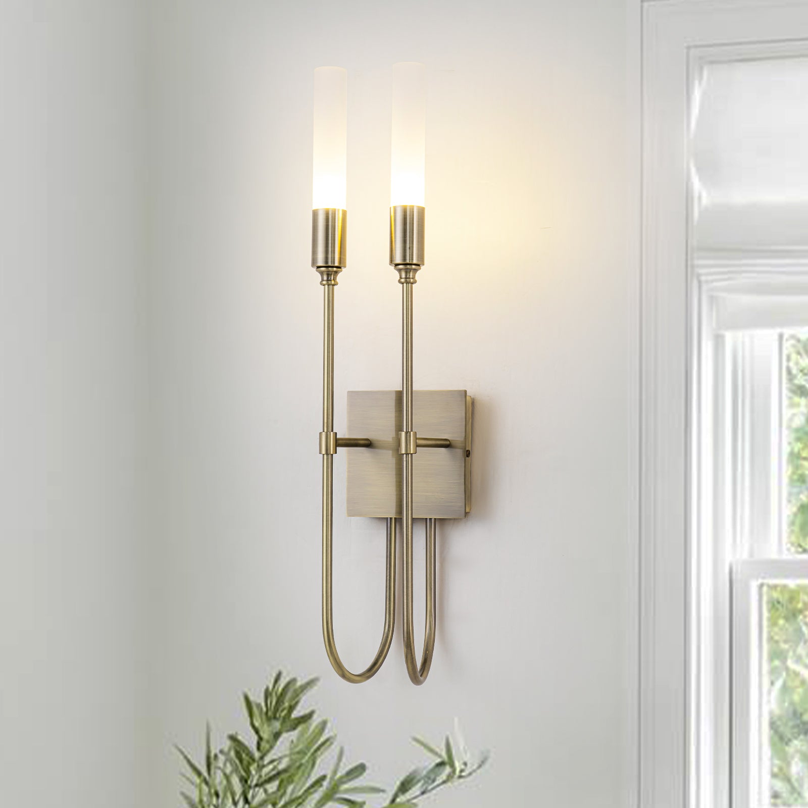 Antique Brass White Frosted Glass Acrylic 2-Light Wall Sconce | SKU 81010000090428 | A81010000090428 (1).jpg