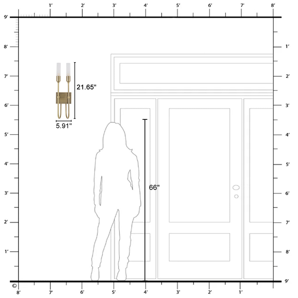 Antique Brass White Frosted Glass Acrylic 2-Light Wall Sconce | SKU 81010000090428 | A81010000090428 (2).jpg