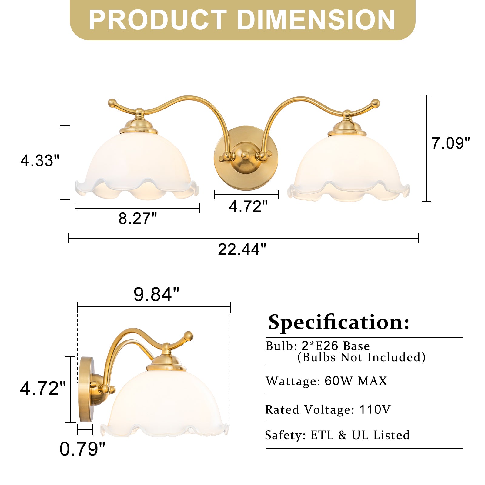 Natural Brass White Opal Glass Ceramic 2-Light Wall Sconce | SKU 81010000092888 | A81010000092888 (7).jpg