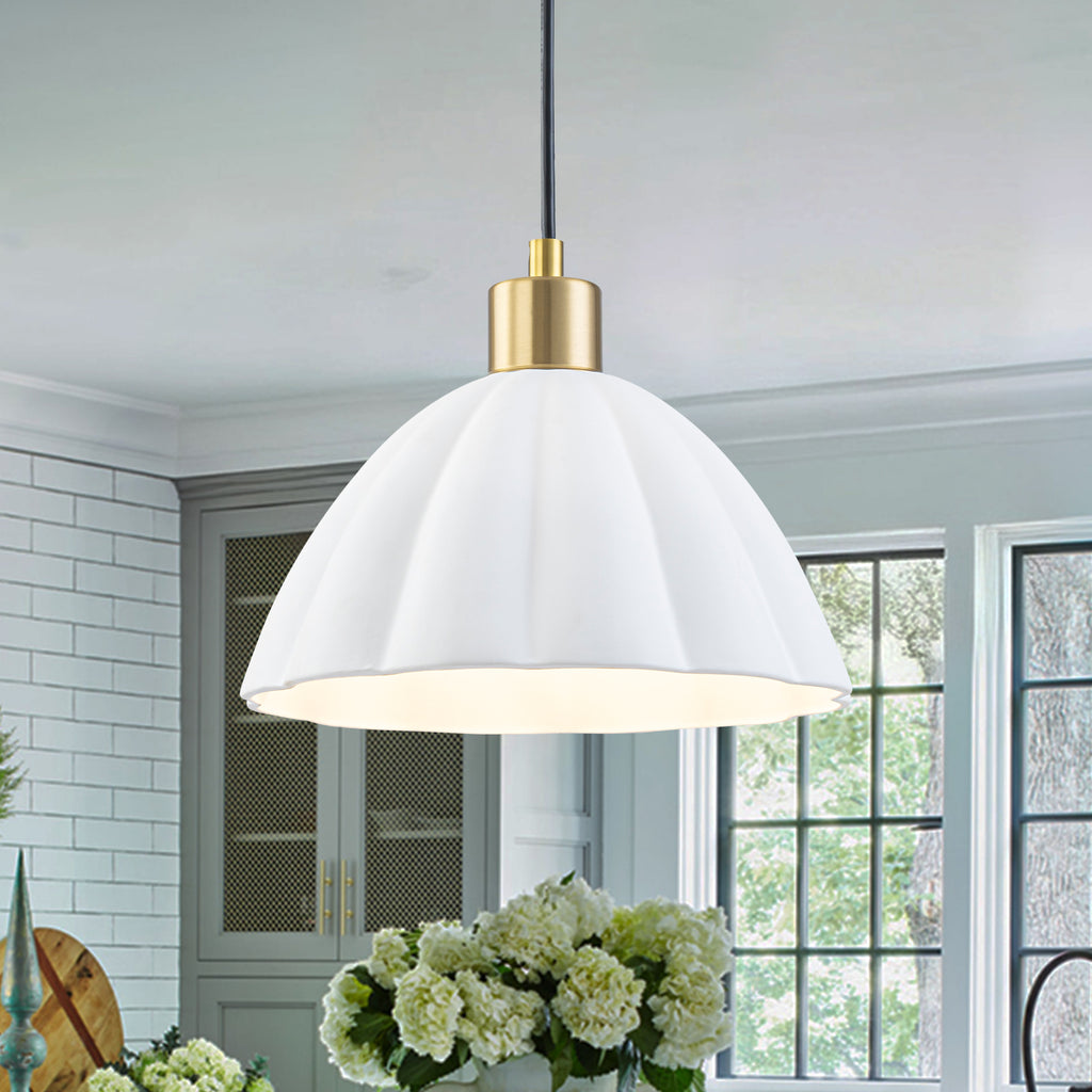 Natural Brass Matte White Ceramic Dome Pendant Light | SKU 81010000094758 | A81010000094758 (1).jpg