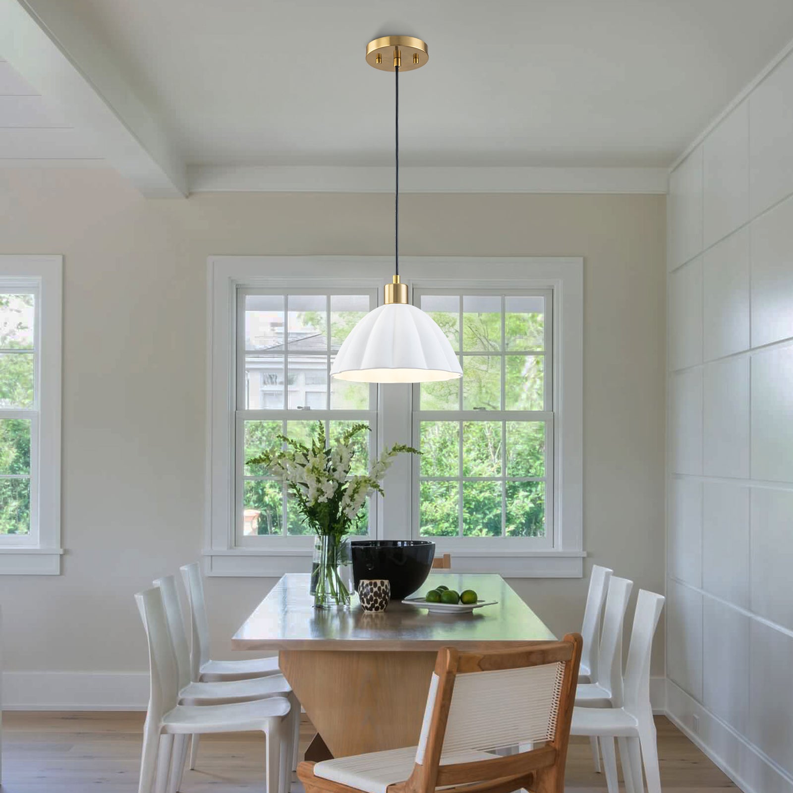 Natural Brass Matte White Ceramic Dome Pendant Light | SKU 81010000094758 | A81010000094758 (3).jpg