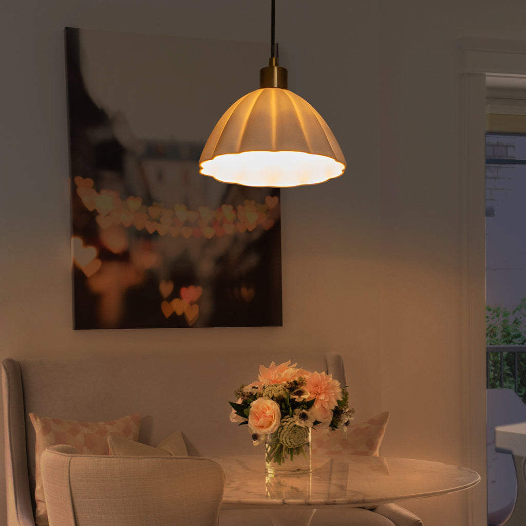 Natural Brass Matte White Ceramic Dome Pendant Light | SKU 81010000094758 | A81010000094758 (4).jpg