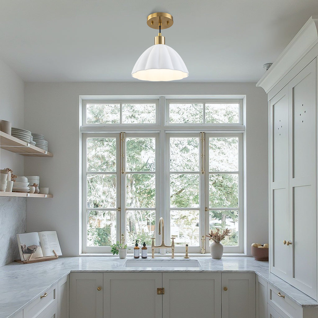 Natural Brass Matte White Ceramic Dome Pendant Light | SKU 81010000094758 | A81010000094758 (6).jpg