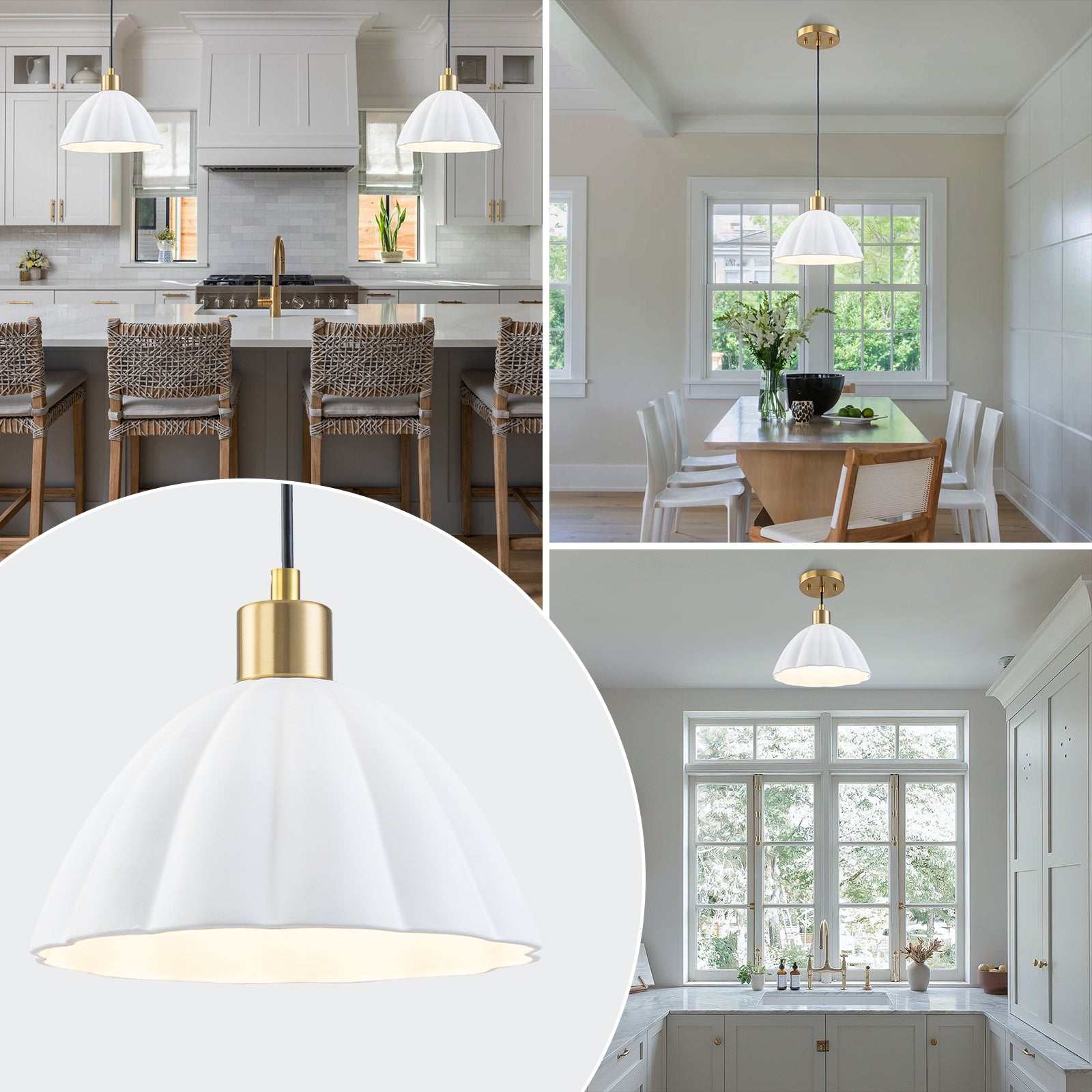 Natural Brass Matte White Ceramic Dome Pendant Light | SKU 81010000094758 | A81010000094758 (7).jpg