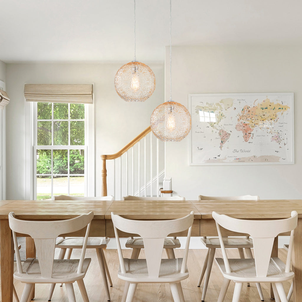 9.84 in. 1-Light Modern Chrome Island Pendant Light with Globe Glass Shade for Dining, Kitchen Island