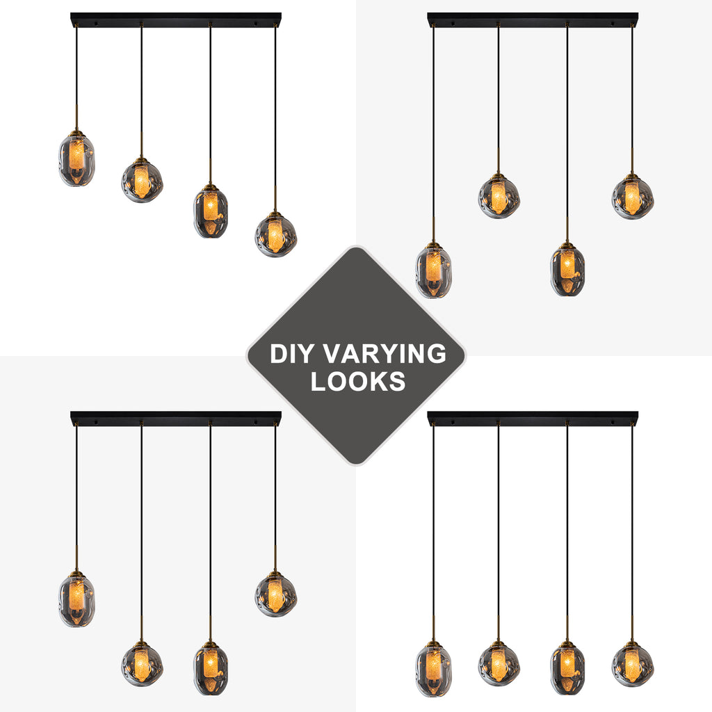 38.6 in. 4-Light Modern Black Linear Pendant Light with 2-Tier Glass Shades for Kitchen Island