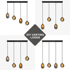 38.6 in. 4-Light Modern Black Linear Pendant Light with 2-Tier Glass Shades for Kitchen Island
