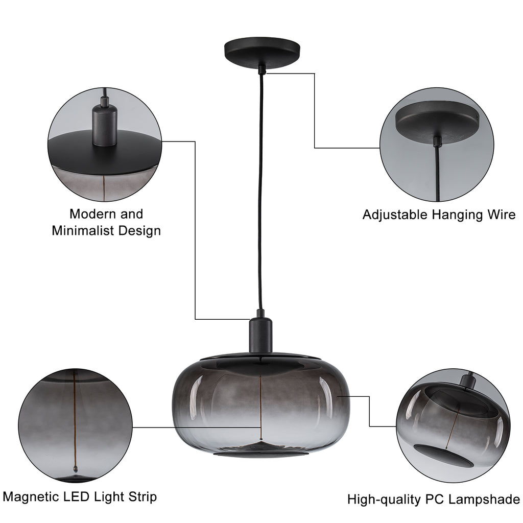 10-Watt 1-Light Modern Dimmable Integrated LED Pendant Light with Drum Shade for Kitchen Island