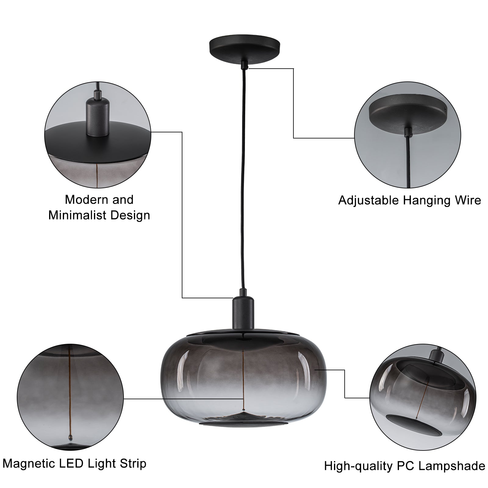 10-Watt 1-Light Modern Dimmable Integrated LED Pendant Light with Drum Shade for Kitchen Island
