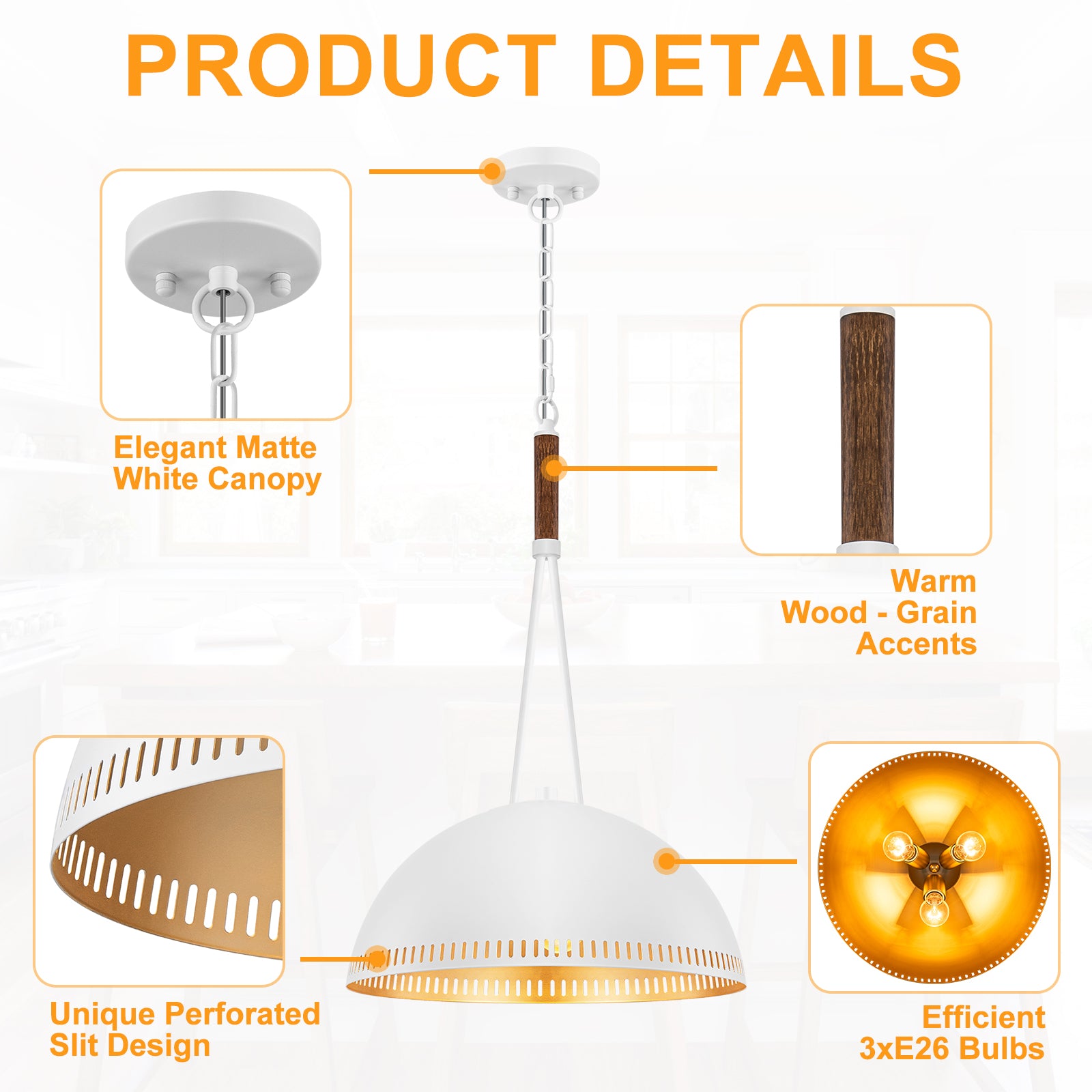 15.75 in. 3-Light Vintage Industrial Metal Dome Pendant Light Chandelier with Iron Shade for Kitchen, Dining