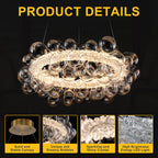1-Light Gold Modern Round Globe Crystal Integrated LED Chandelier Dimmable Pendant Light with Glass Bubbles