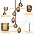 16 in. 6-Light Modern Black Staircase Chandelier Island Pendant Light with Smoky Gray Globe Glass Shade