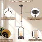 6.69 in. 1-Light Vintage Industrial U-Shaped Iron Pendant Light with Natural Onyx Shade