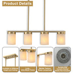 28.94 in. 4-Light Modern Copper Metal Linear Chandelier Island Pendant Light with Cylinder Glass Shades for Dining Room