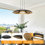 24-Watt 1 Light Modern Black Dome Dimmable LED Pendant Light Chandelier with Metal Shade for Dining Room, Kitchen Island