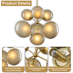 4/7-Light Mid-Century Modern Gold Cluster Chandelier with Coffee Globe Glass Shades