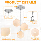 Chrome Modern Globe Hanging Pendant Light with White Bubble Glass Shade for Kitchen Island, Dining