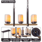 25 in. 6-Light Rustic Industrial Linear Coffee Brown Metal Pendant Light Chandelier with Marble Shades