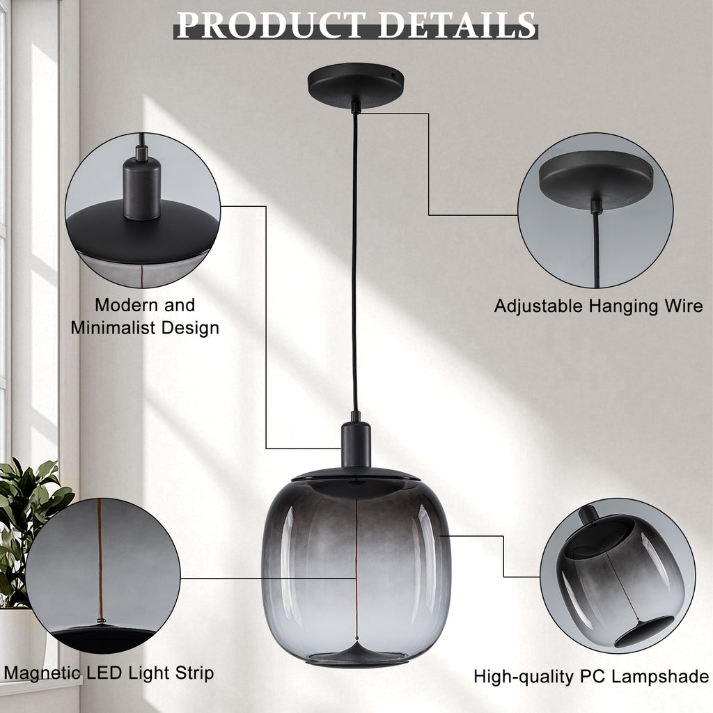 10-Watt 1-Light Modern Dimmable Integrated LED Pendant Light with Drum Shade for Kitchen Island