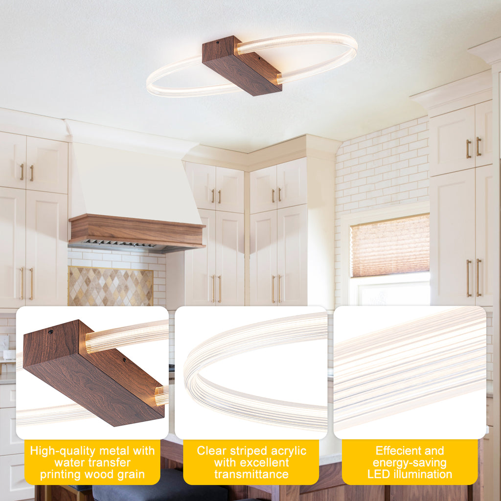 31.5 in. 1-Light Modern Brown Oval Integrated LED Flush Mount Ceiling Light Dimmable Ceiling Light