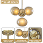4/7-Light Mid-Century Modern Gold Cluster Chandelier with Coffee Globe Glass Shades