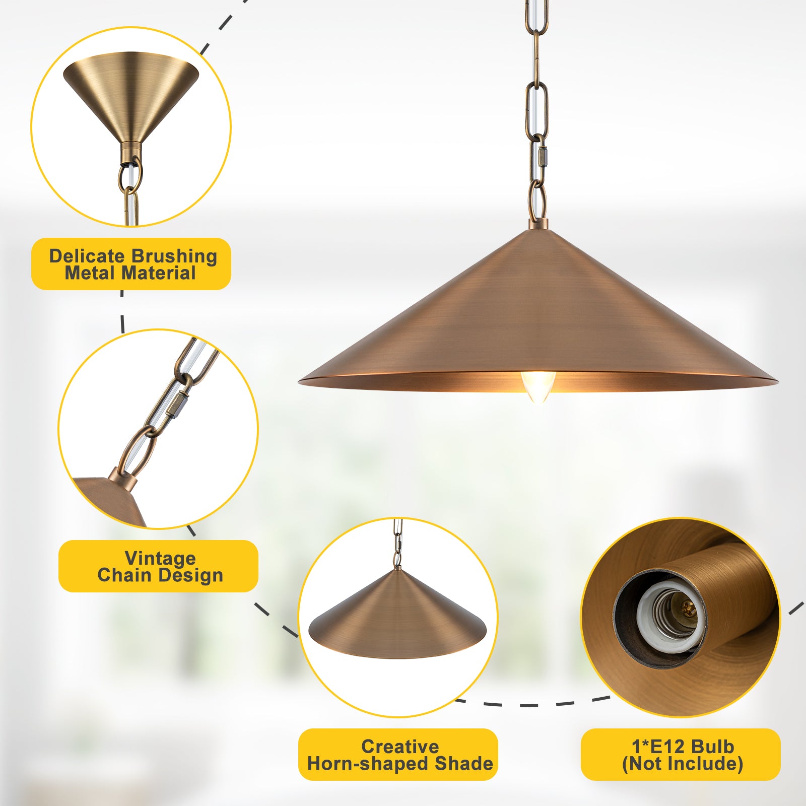 14.76 in. 60-Watt 1-Light Vintage Bronze Island Pendant Light with Cone Iron Shade for Kitchen, Dining Room