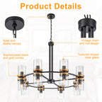 35.24 in. 16-Light Modern Luxury Black Gold Iron Chandelier Pendant Lighting with Glass Shades for Living Room, Dining