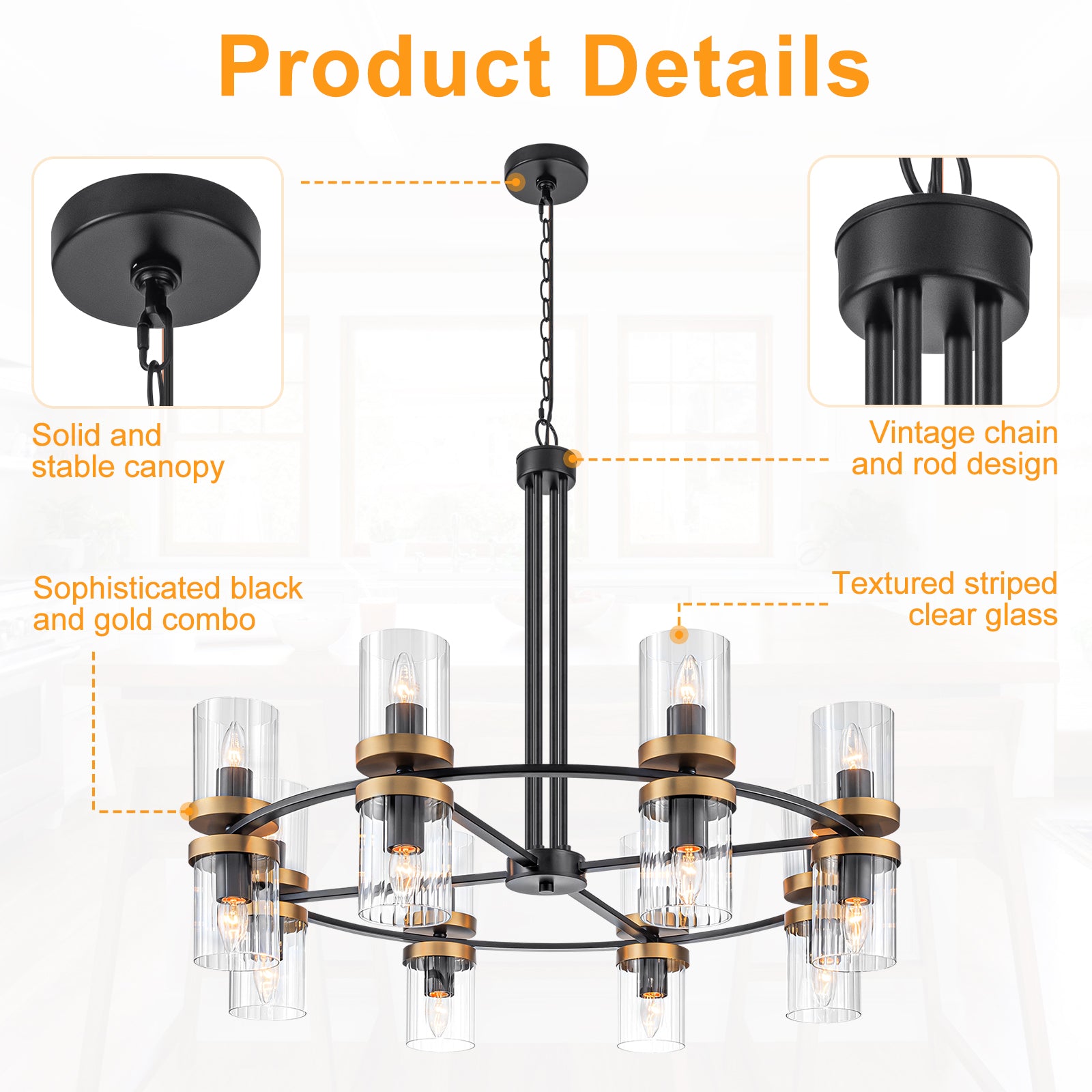 35.24 in. 16-Light Modern Luxury Black Gold Iron Chandelier Pendant Lighting with Glass Shades for Living Room, Dining