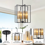 17.72 in. 6-Light Industrial Black Iron Geometric Chandelier with Clear Glass Shades for Kitchen Island Foyers Hallway