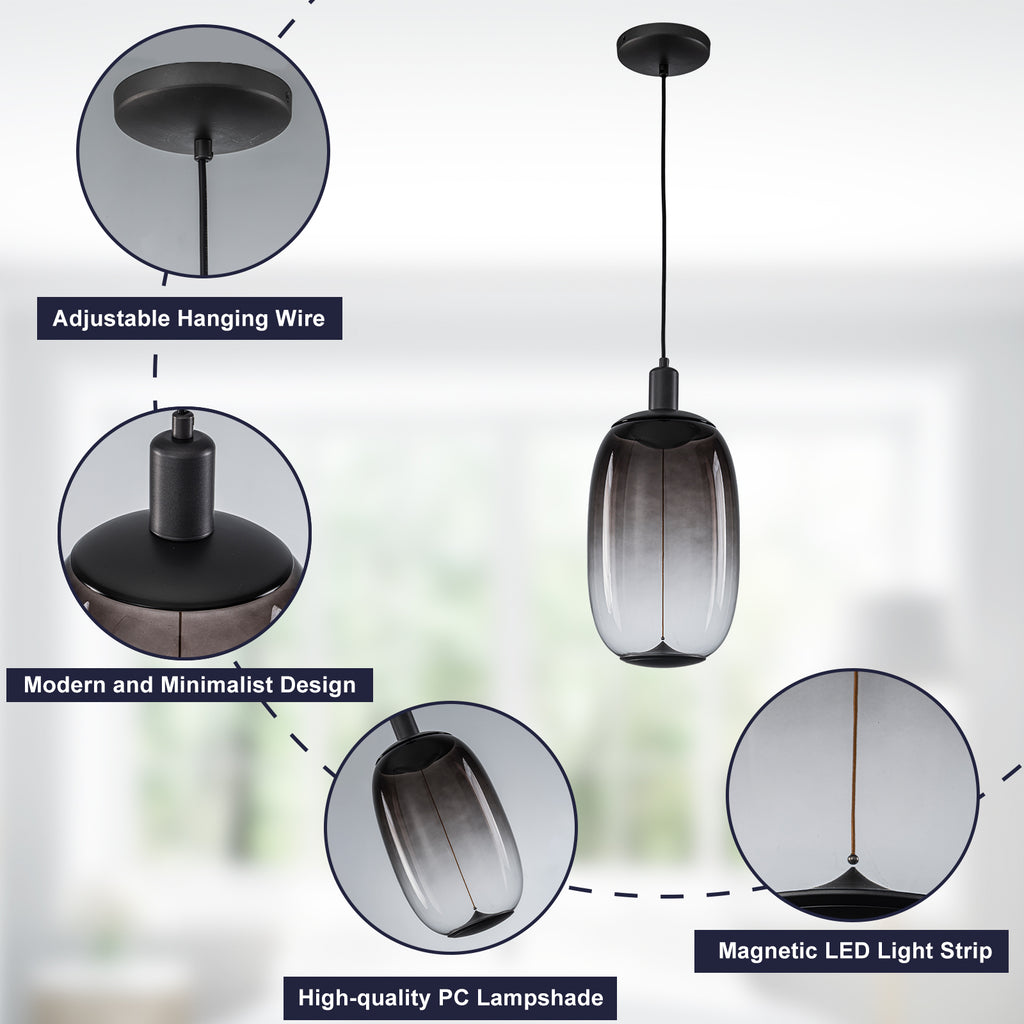 10-Watt 1-Light Modern Dimmable Integrated LED Pendant Light with Drum Shade for Kitchen Island