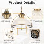 1-Light Industrial Brass Metal Dome Pendant Light with Clear Glass Shade for Kitchen Island, Dining Room