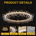 1-Light Gold Modern Round Globe Crystal Integrated LED Chandelier Dimmable Pendant Light with Glass Bubbles
