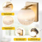 5.9 in. 1-Light Modern Gold Globe Integrated LED Wall Sconce Light with White Glass Shade for Bathroom Hallway