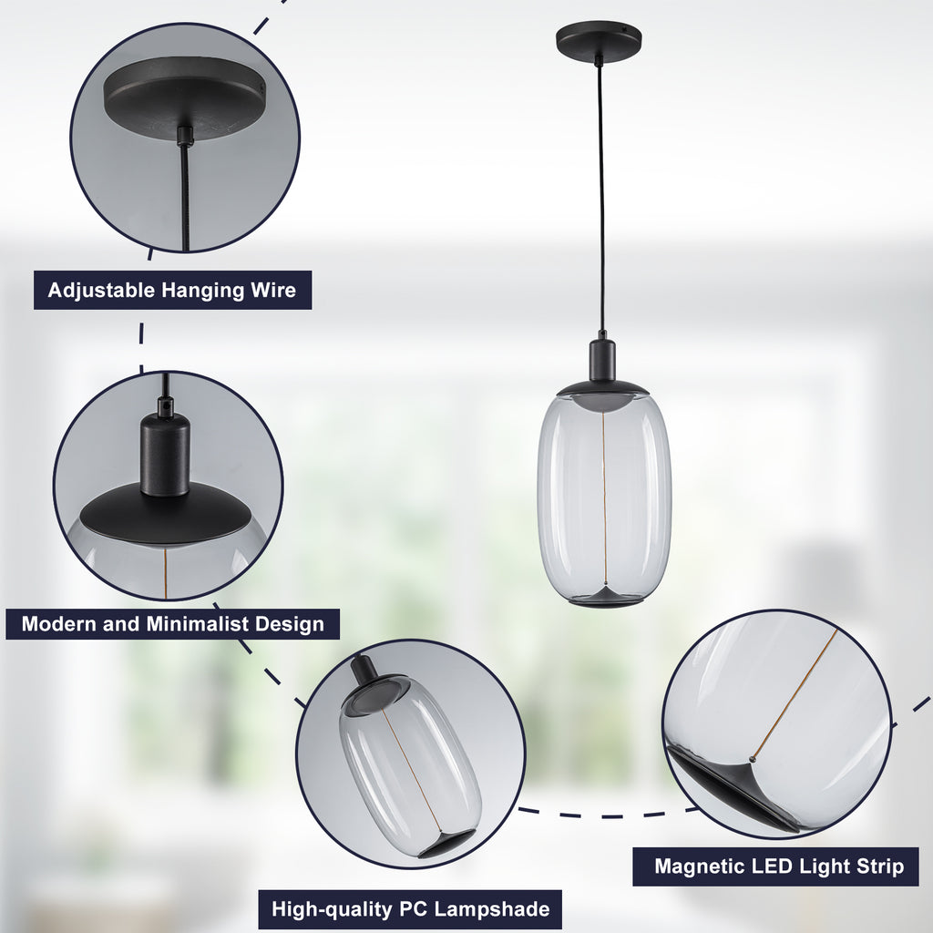 10-Watt 1-Light Modern Dimmable Integrated LED Pendant Light with Drum Shade for Kitchen Island