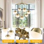 27.4 in. 7-Light Modern Brass Metal Globe Chandelier Hanging Light with White Glass Shades for Living Room