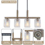30.5 in. 4-Light Modern Farmhouse Matte Black Linear Chandelier with Faux Wood Accent Island Pendant with Glass Shades