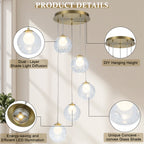 5-Light Modern Gold Metal LED Chandelier Pendant Light with Clear Globe Shades for Entryway, Living Room