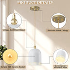 1-Light Gold Iron Semi-Domed Shape Pendant Light with Matte White Metal Shade Hollow Out Design for Living Room