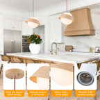 10.63 in. 1-Light Wooden Globe Hanging Pendant Light with White Glass Shade for Kitchen Island, Bedroom